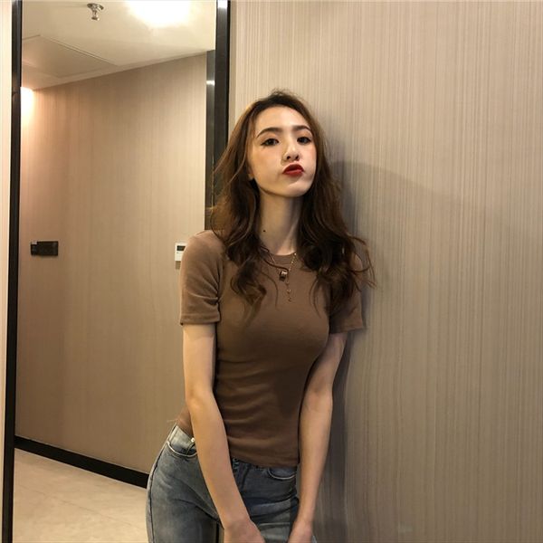 

solid color foundation versatile t-shirt 96% and above slim short sleeve t-shirt foundation sanding routine, White