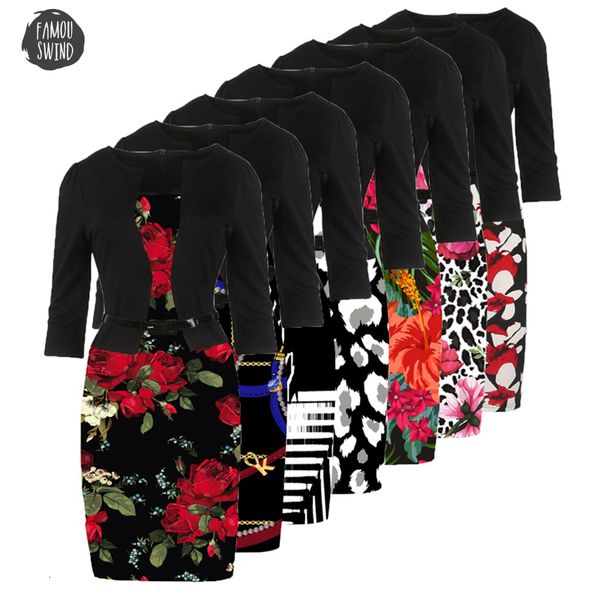 

women dress black floral print striped patchwork one piece elegant pencil ol ladies formal office plus size bodycon work dresses, Black;gray