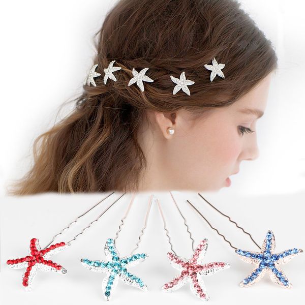 Katesolo U Type Starfish Hair Pins Clips Multicolor Crystal
