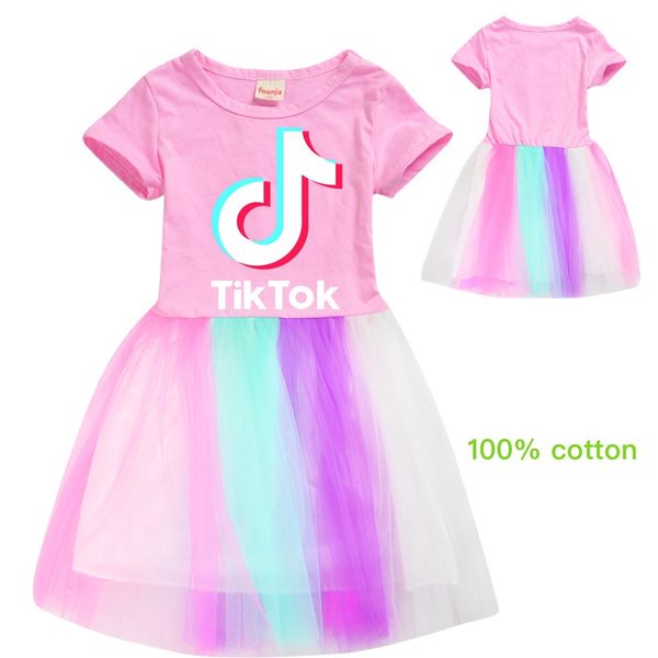 

Детская дизайнерская одежда для девочек летнее платье принцессы Tik Tok младенческая малышка девочки с коротким рукавом TikTok Tutu платья обшитые панелями для 4-12 лет