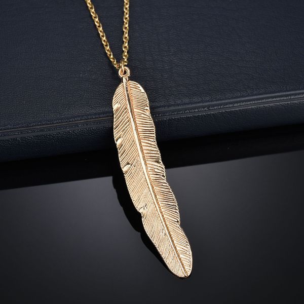 

feather necklace personality sweater chain long leaf decoration fashionable and versatile temperament, Silver
