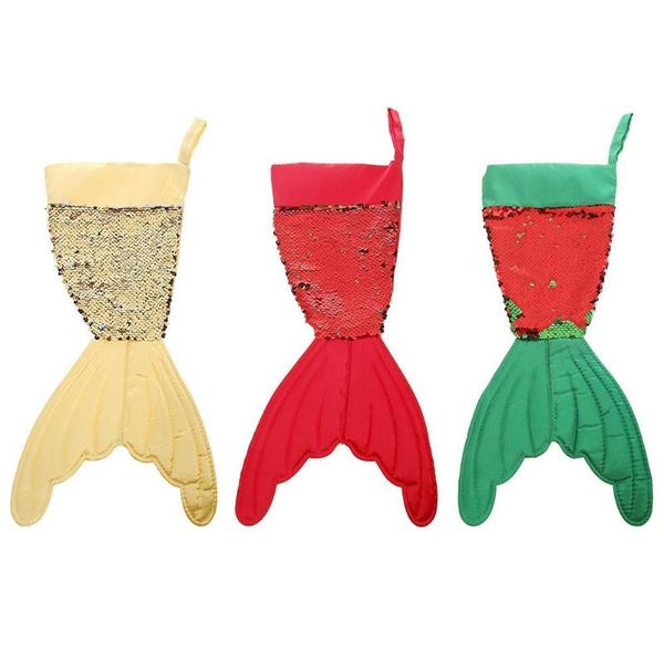 

16inch 40cm christmas stockings & gift bag holders sequins mermaid tail kids candy bag noel decoration xmas tree ornaments 1 5 5