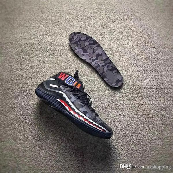 

2019 release dame 4 x shark 6745bape camo green red man basketball shoes wgm sport shoes damian lillard 4s authentic quality with box