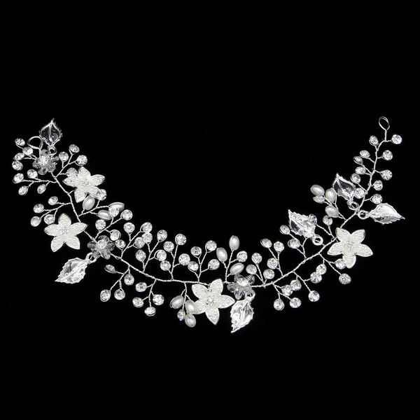 

european bride headwear hair hoop film with make up hair decorate manual diamond flower white leaf soft chain hair band, Silver