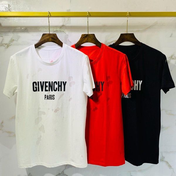 

2020 italian early summer spring letter printing high-quality holed cotton t-shirt fashion men and women casual breathable cotton long tee, White;black