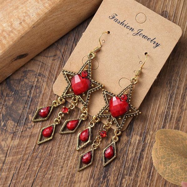 

ethnic boho earrings for women vintage antique bronze exaggerated personality pentagram resin dangle earrings, Silver