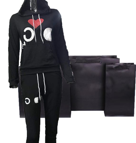 

Women Two Piece Pants Black Long Sleeve Casual Sport Wear Female Dog and Goods Letter Print Women Two Piece Sets Classical Pocket Clothing