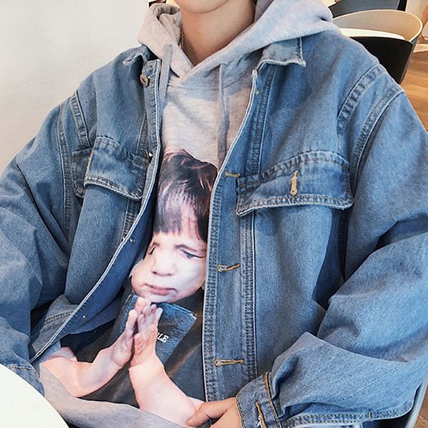 

2020 brand denim clothes jacket men's korean coat students handsome jacket hong kong style loose casual trend coat, Black;brown