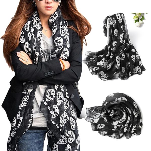 

summer beach long shawl fahion man scarf mulim skull for women chiffon hijab print 50*150cm silk thin soft, Blue;gray