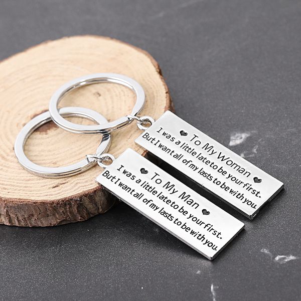

fashion keyring silver color lover key chain valentine's day gift to my woman to my man letter women men car keychain