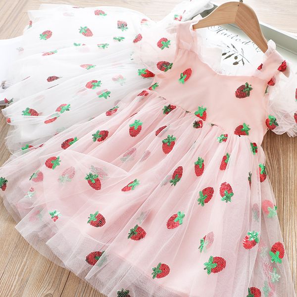 

summer girls strawberry sequins v backless bow puff princess dress, Red;yellow