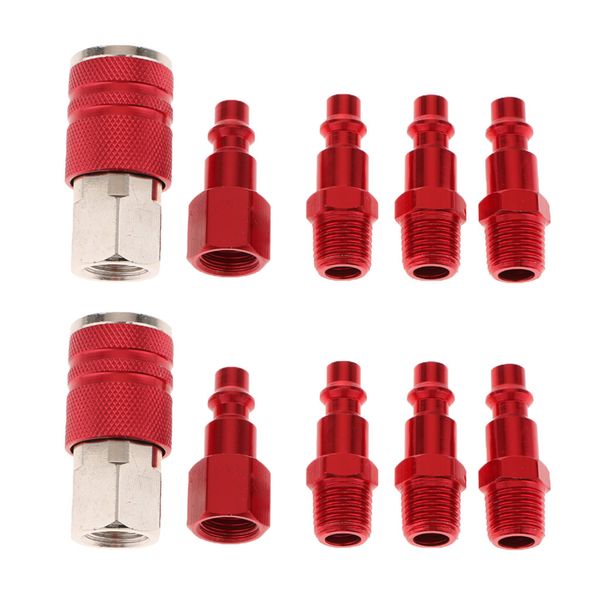

10pcs air coupler and plug kit, 1/4 inch npt air fittings industrial type, air compressor accessories kit