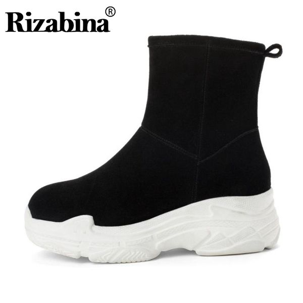 

rizabina ladies genuine leather round toe comfortable ankle boots zipper black short boots warm winter snow size 34-40