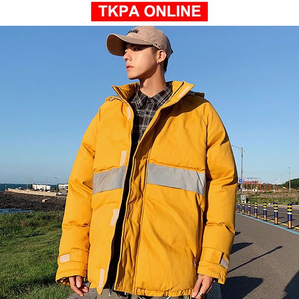 

мужчины светоотражающие streetwear зимняя куртка 2020 mens корейский капюшоном puffer куртки пальто мужской harajuku hip hop parka ins, Black
