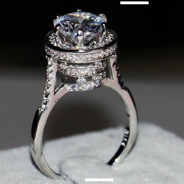 

size 5-11 brand desgin 8mm white z luxury jewelry 925 sterling silver simulated diamond wedding band rings for women with box gift, Slivery;golden