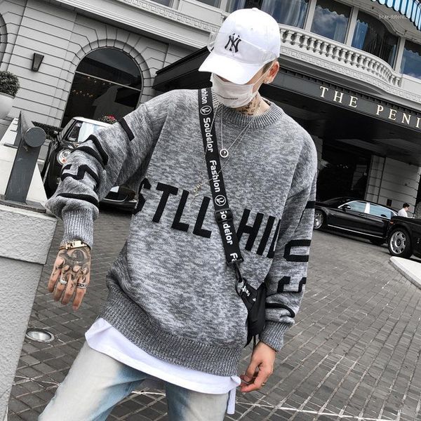 

дизайнерские свитера свободные простые панельные мужские свитера повседневный пуловер с длинным рукавом мужская одежда письмо печати мужские, White;black