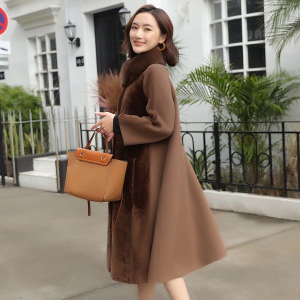 

natural fur coat women wool jacket women clothes 2020 collar parka real fur woolen winter coat zm-9167 yy2315, Black