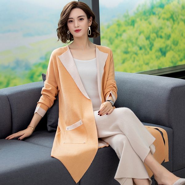 

new arrival elegant lady spring wool pure colors knitting cardigan long sleeve ing, White