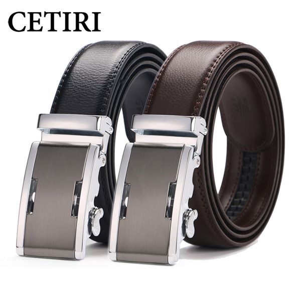 

cetiri durable men fashion metal automatic buckle belts 2020 cow genuine leather click sliding ratchet belts for men luxury, Black;brown