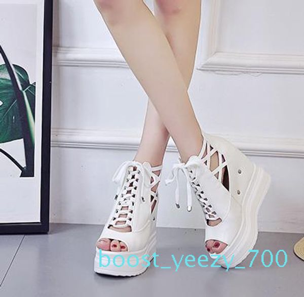 

fashion platform peep toe women shoes slippers high heels wedge casual peep toe shoes summer leather gladiator sandals b70, Black