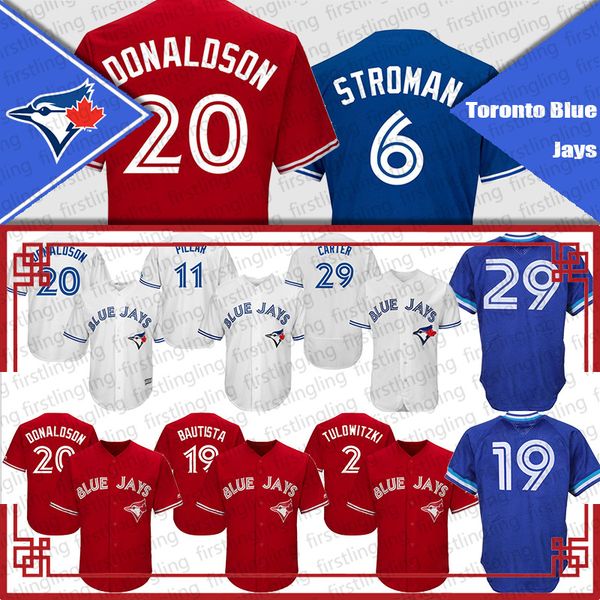 

12 roberto alomar 29 joe carter 27 vladimir guerrero jr 19 jose bautista 6 marcus stroman 11 kevin pillar 20 josh donaldson baseball, Blue;black