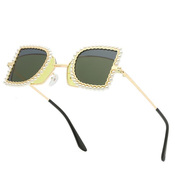 

semi-circular fashion sunglasses lens flip designer double-sided frame metal brand sunglasses men's women's selling square pearl w, White;black