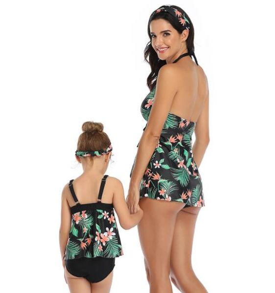 

wholesale parent child leopard print kids girl one piece printed high waist covering sch thin flexible stylish bikini sets