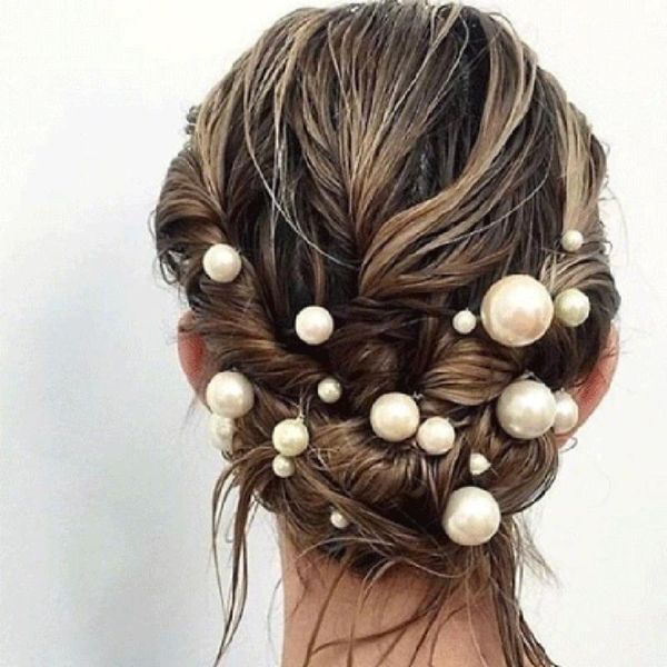 

20pcs/box white imitated pearl u-shaped pin hairpin bridal tiara hair accessories wedding hairstyle design tools disk hairpins, Golden;white