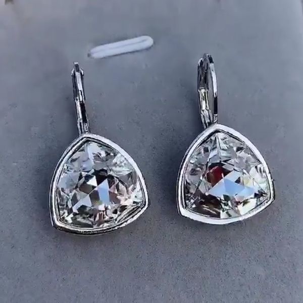 

11.11 sale triangle designer crystal drop earrings for women geometric dangle hanging earing fashion ear jewelery brincos gift, Silver