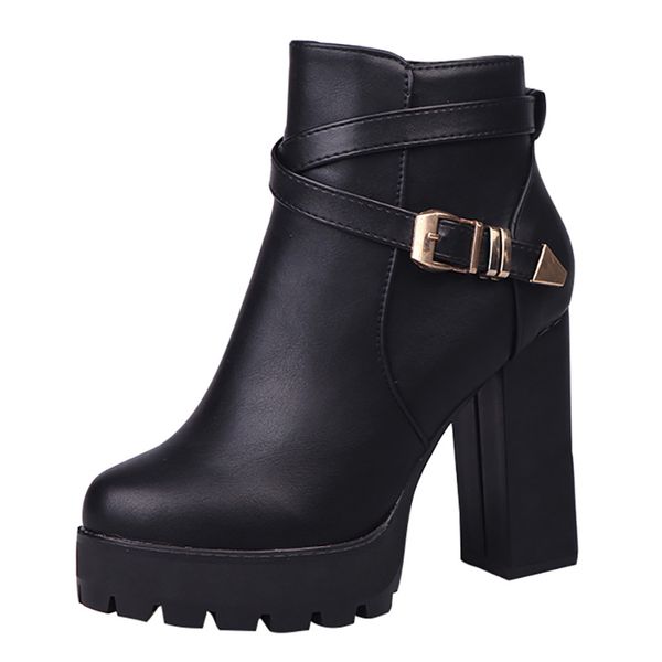 

sagace new fashion boots women metal decoration zipper solid square heel party boots shoes woman high heel shoes female 2019 hot, Black