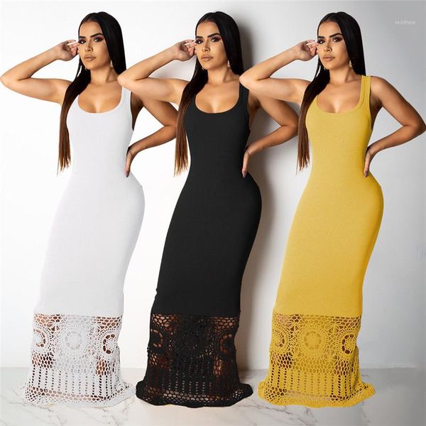 

prom dresses slim elegant solid color panelled skirts sleeveless maxi dresses fashion womens party dresses hollow out women, White;black