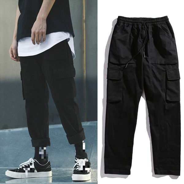 

januarysnow brand designer men fashion cargo pants men street style cotton jogger pants men casual slim sweatpants, Black