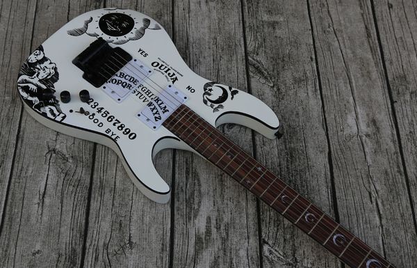 

custom shop kh-2 2009 ouija white kirk hammett signature electric guitar reverse headstock, floyd rose tremolo, black hardware