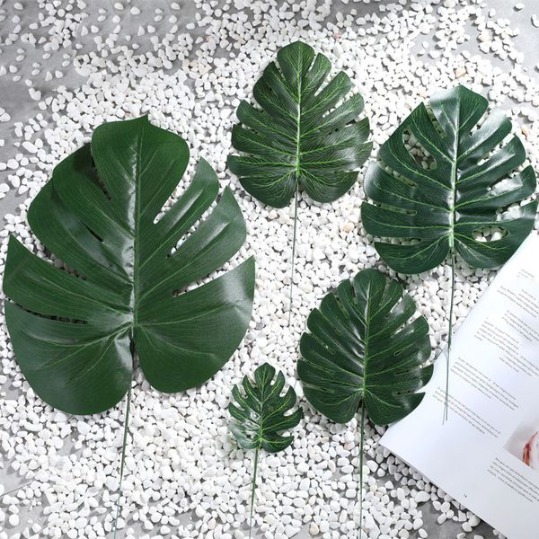 

1piece artificial fake monstera palm leaves leaf-shaped green plants wedding diy decoration flowers arrangement plant leaf