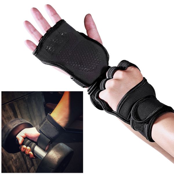 

1 pair men women silicone protective sports prevent calluses training non slip fitness gloves weight lifting wrist wrap exercise, Black