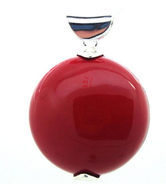 

elegant solid 925 sterling silver 30*30mm red coral roundle pendant for gift