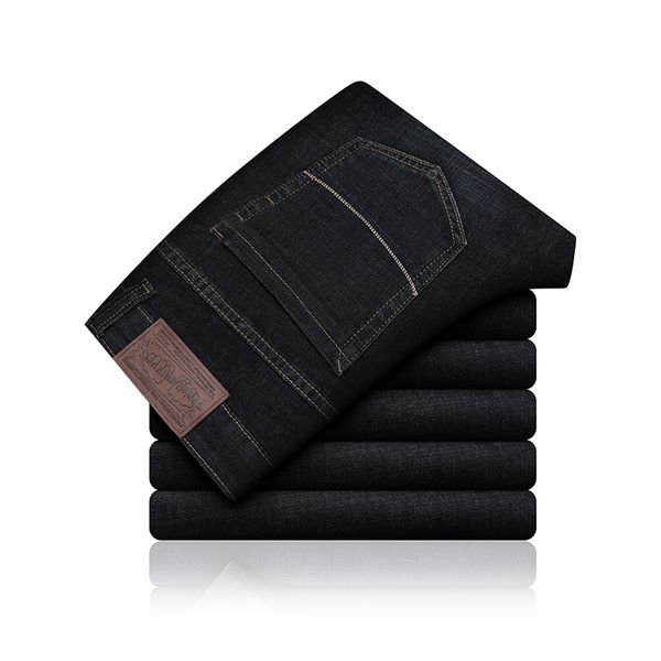 

autumn winter new men's black slim fit jeans cotton stretch thick denim pants male brand trousers, Blue