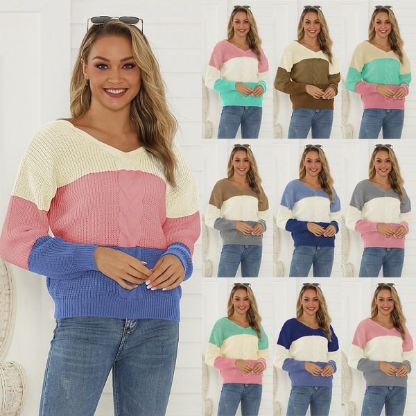 

2019 women winter long sleeve crewneck knitted pullover sweater vintage splice autumn ladies pullover jumper mit womail -xxl, White;black