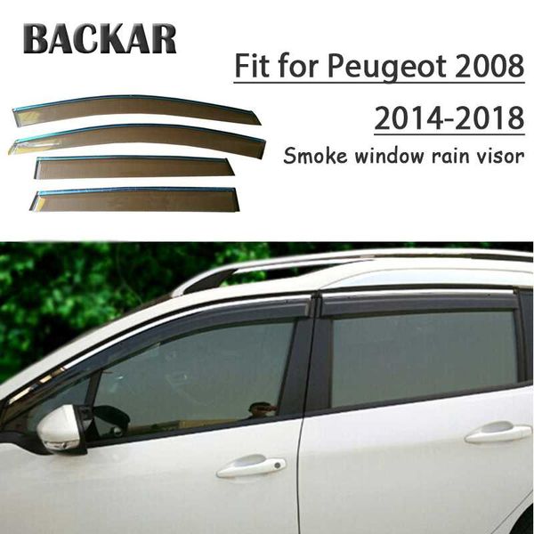 

backar 4pcs auto car windows rain wind sun shield deflector visor trim for peugeot 2008 2014 2015 2016 2017 2018 accessories