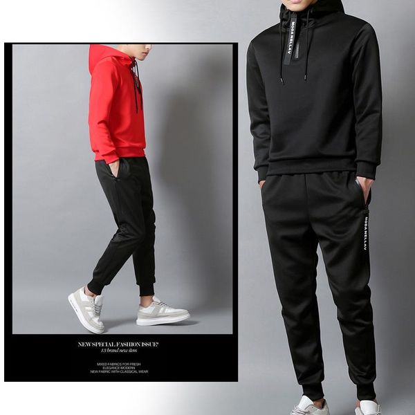 

comfortable men's suits long-sleeved pullover two piece play running mens football hoodies suit faddish sports hoodie set, White;black