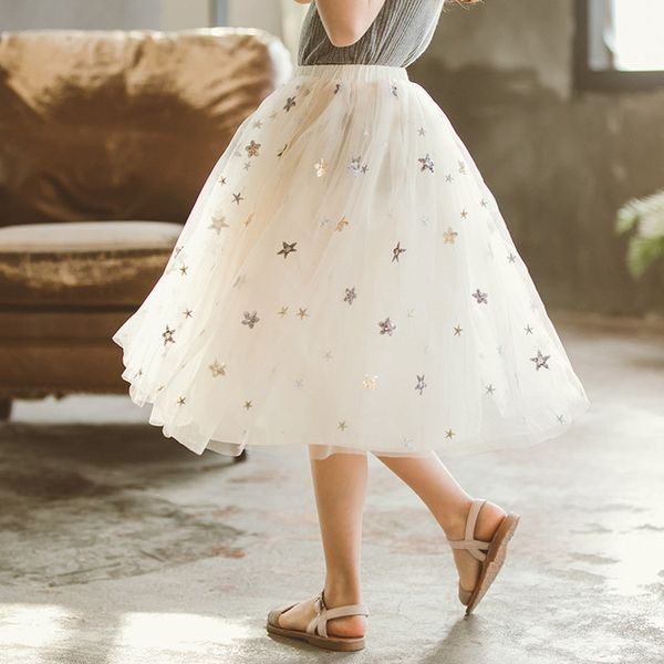 

new girls sequin skirt spring 2020 shining star mesh long princess tutu skirts teens kids tulle skirt mom and daughter outfits y200704