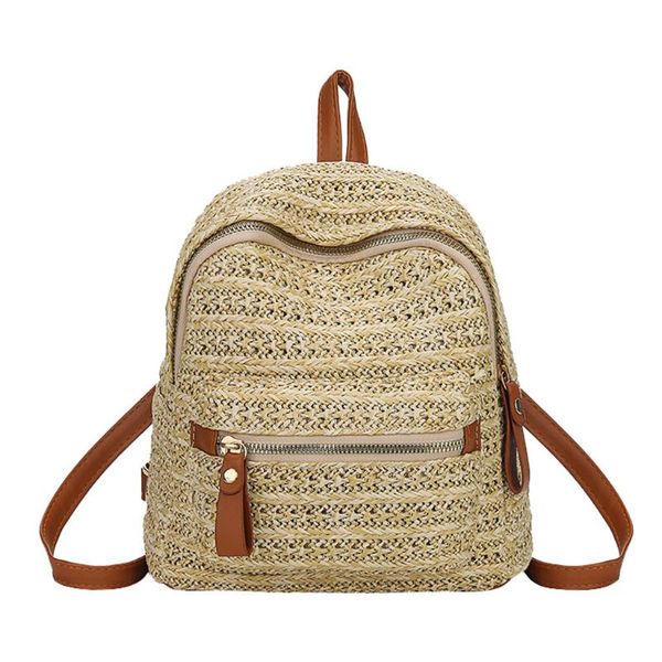 

women straw bag backpack woven mini shoulder bag female patchwork backpacks casual wild anti-thef zipper bags mochila feminina