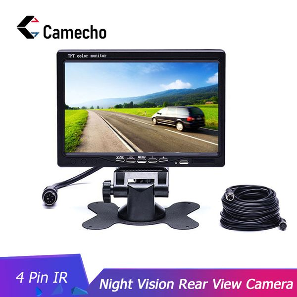 

camecho dc 12v-24v 7 inch tft lcd car monitor display + 4 pin ir night vision rear view camera for bus houseboat truck rv