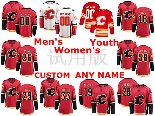 

calgary flames jerseys james neal jersey michael stone david rittich oliver kylington red white ice hockey jerseys custom stitched, Black;red