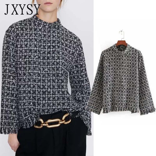 

women's blouses & shirts jxysy womens and england fashion texture plaid 0-neck long sleeve female blouse mujer de moda 2021 kimono shi, White