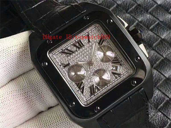 

2019 diamond watch luxury watch swiss 9102 automatic mechanical 28800 vph diamond dial sapphire crystal date day pvd black 316l steel case, Slivery;brown