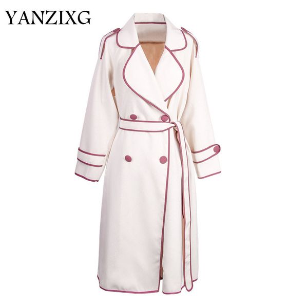 

new autumn korea style full sleeve patchwork turn-down collar single breasted pockets with sashes women coat s279, Tan;black