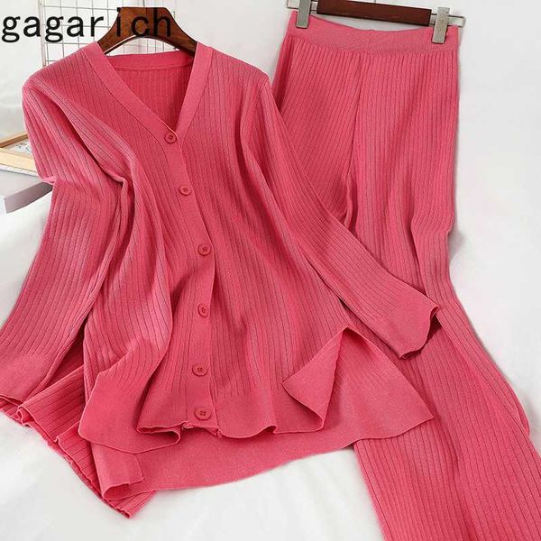 

gagarich women 2 piece set korean style new loose sweater high waist wide leg pants casual knitted suit spring autumn wear, White