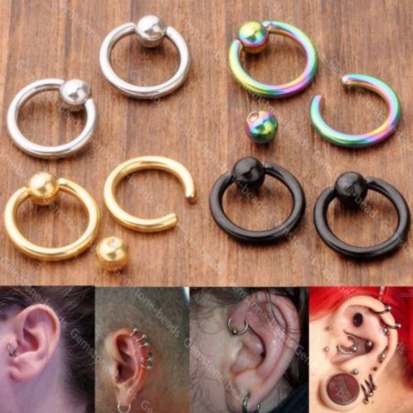 

10pcs/lot stainless steel ear tragus helix hoop ring earring captive bead ball eyebrow nipple nose lip body piercing, Slivery;golden