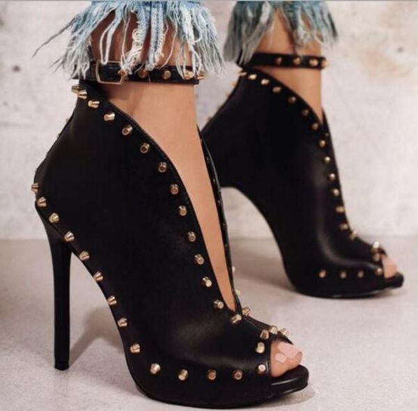

2019 autumn and winter new brand designer female high heels V mouth fish head shoes fashion 12cm Bare Boots